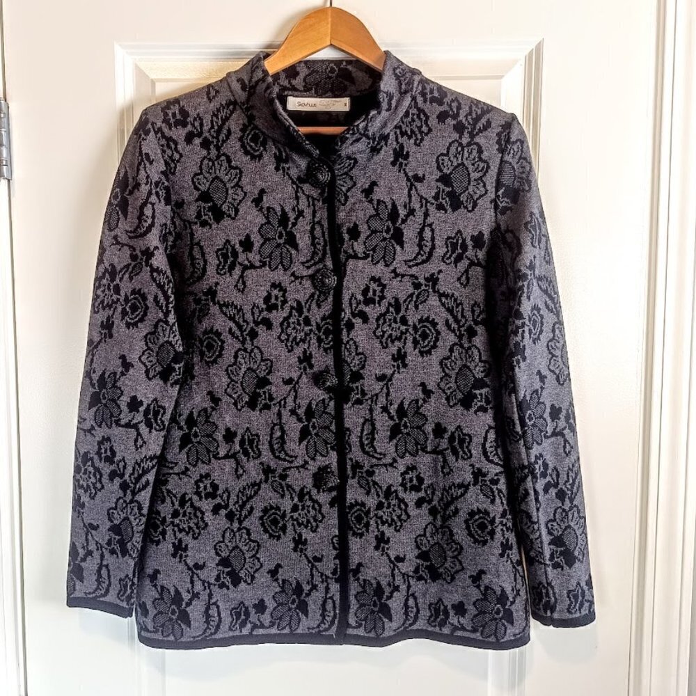 Skovhuus Denmark Black Grey Floral Print Cotton Cardigan